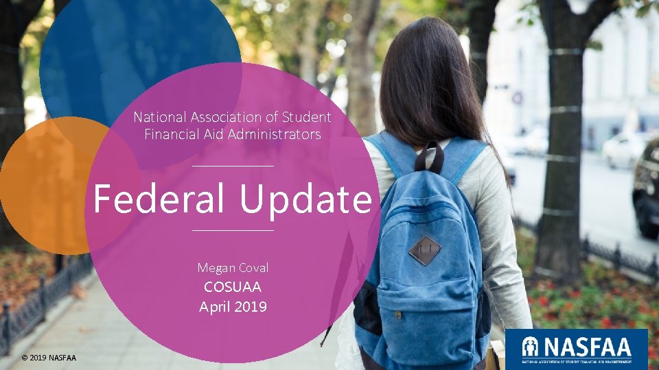 National Association of Student Financial Aid Administrators Federal Update Megan Coval COSUAA April 2019 National Association of Student Financial Aid Administrators Federal Update Megan Coval COSUAA April 2019