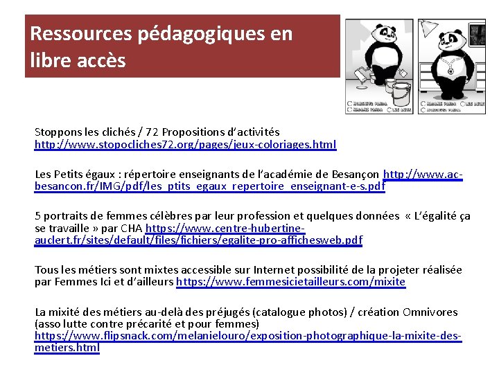 Ressources pédagogiques en libre accès Stoppons les clichés / 72 Propositions d’activités http: //www.