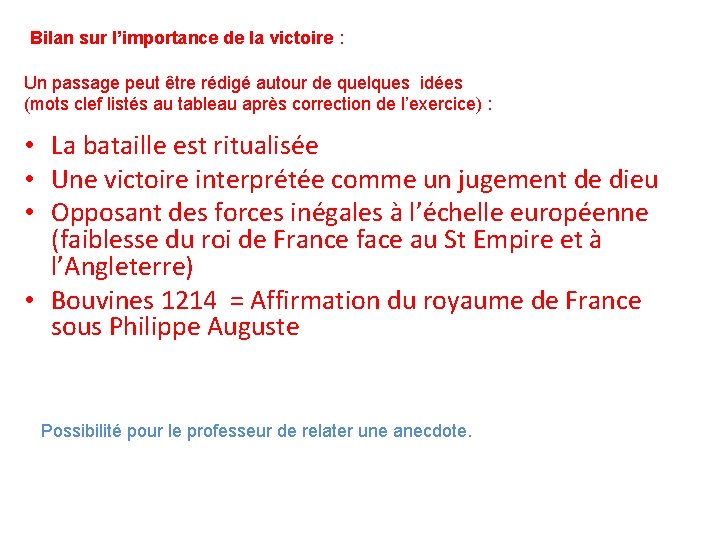 Bilan sur l’importance de la victoire : Un passage peut être rédigé autour de