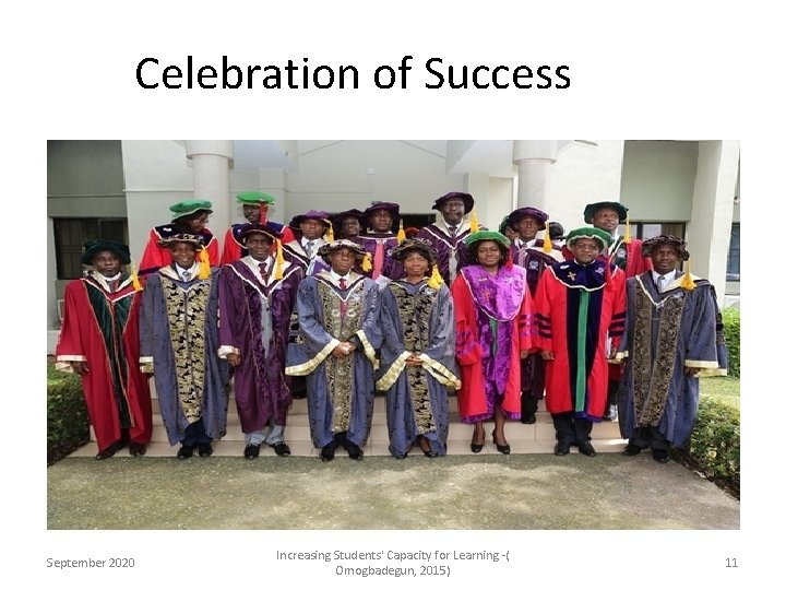 Celebration of Success September 2020 Increasing Students' Capacity for Learning -( Omogbadegun, 2015) 11