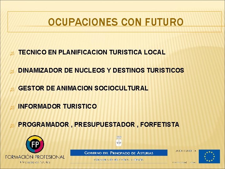 OCUPACIONES CON FUTURO TECNICO EN PLANIFICACION TURISTICA LOCAL DINAMIZADOR DE NUCLEOS Y DESTINOS TURISTICOS