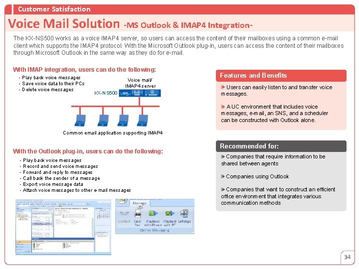 Customer Satisfaction Voice Mail Solution -MS Outlook & IMAP 4 Integration. The KX-NS 500