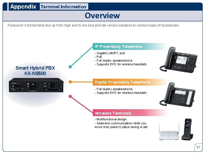 Appendix Terminal Information Overview Panasonic’s full terminal line up from high end to low