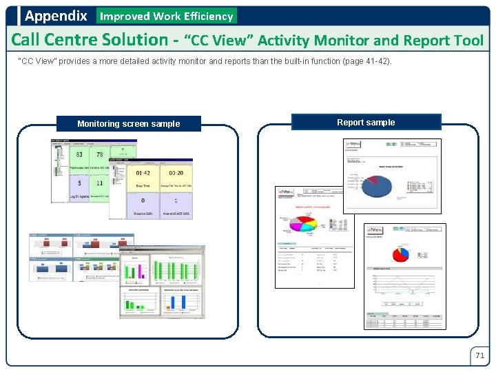 Appendix Improved Work Efficiency Call Centre Solution - “CC View” Activity Monitor and Report