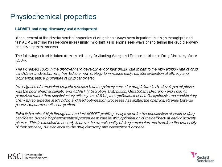 Physiochemical properties LADMET and drug discovery and development Measurement of the physiochemical properties of
