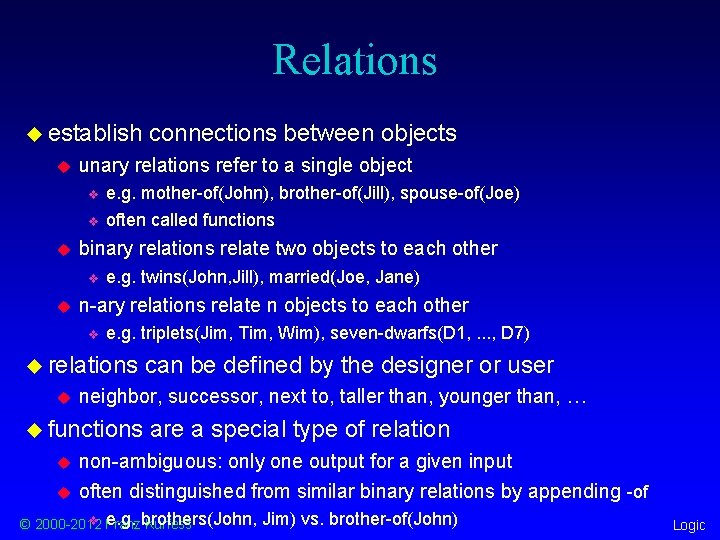 Relations u establish u unary relations refer to a single object v v u
