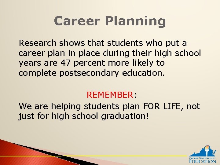 Career Planning Research shows that students who put a career plan in place during