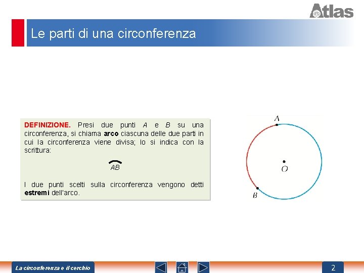 Le parti di una circonferenza DEFINIZIONE. Presi due punti A e B su una