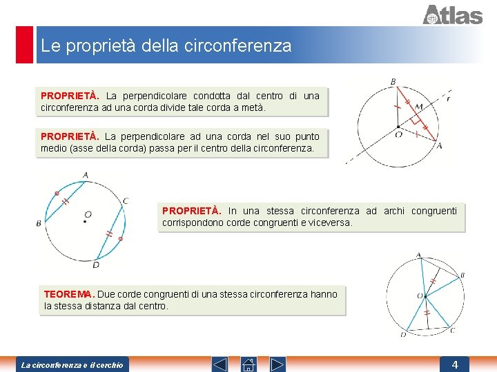 Le proprietà della circonferenza PROPRIETÀ. La perpendicolare condotta dal centro di una circonferenza ad