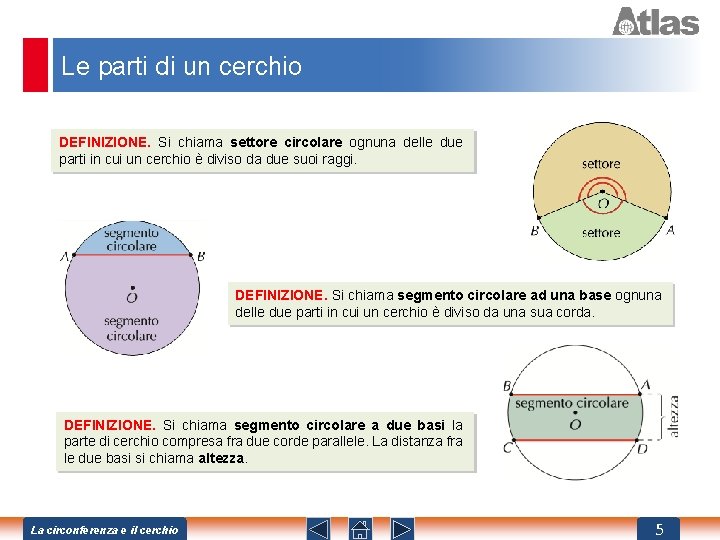 Le parti di un cerchio DEFINIZIONE. Si chiama settore circolare ognuna delle due parti