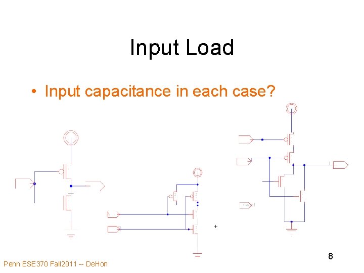 Input Load • Input capacitance in each case? Penn ESE 370 Fall 2011 --