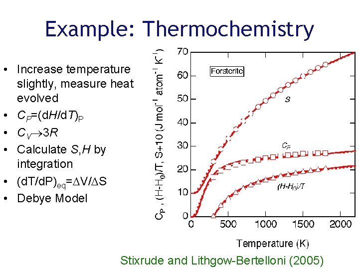 Example: Thermochemistry • Increase temperature slightly, measure heat evolved • CP=(d. H/d. T)P •