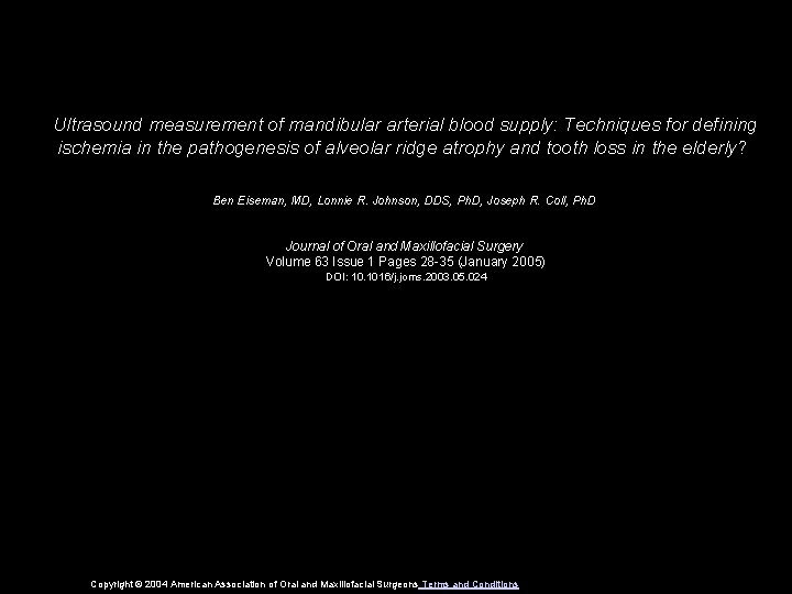 Ultrasound measurement of mandibular arterial blood supply: Techniques for defining ischemia in the pathogenesis