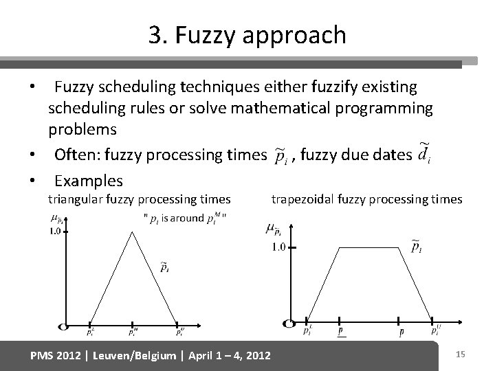 3. Fuzzy approach Fuzzy scheduling techniques either fuzzify existing scheduling rules or solve mathematical