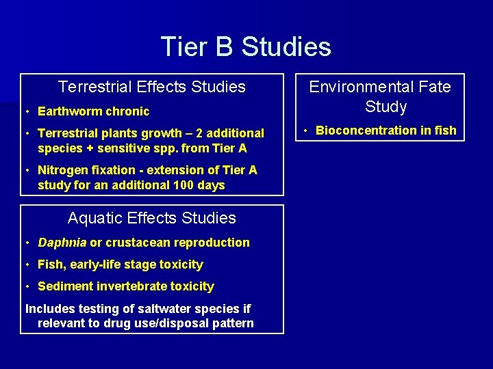 Tier B Studies Terrestrial Effects Studies • Earthworm chronic • Terrestrial plants growth –