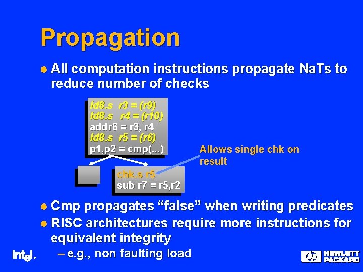 Propagation l All computation instructions propagate Na. Ts to reduce number of checks ld