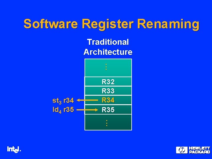 Software Register Renaming Traditional Architecture. . . st 3 r 34 ld 4 r Software Register Renaming Traditional Architecture. . . st 3 r 34 ld 4 r