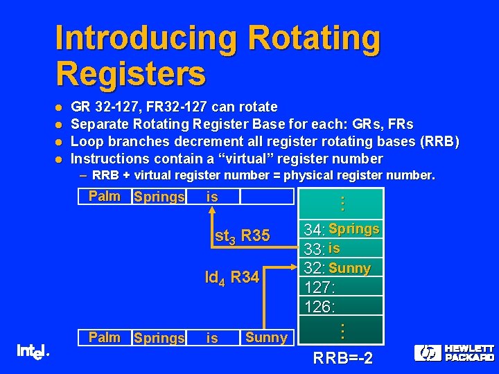 Introducing Rotating Registers l l GR 32 -127, FR 32 -127 can rotate Separate