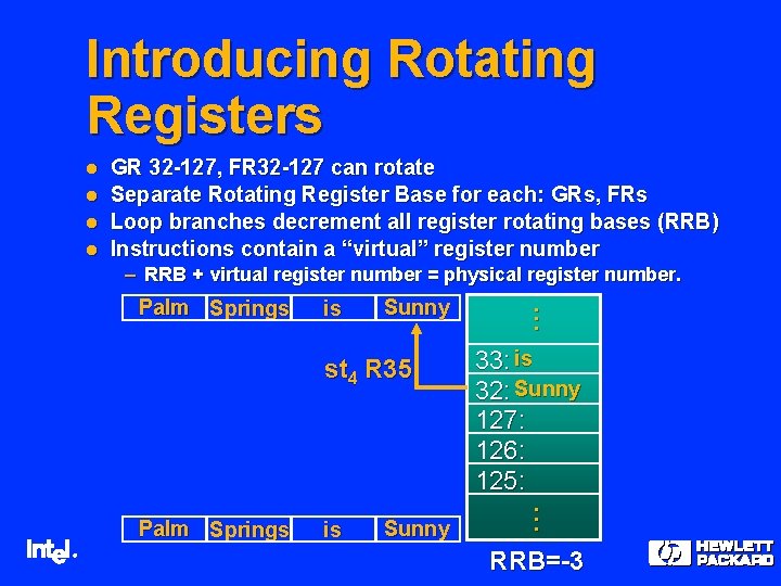 Introducing Rotating Registers l l GR 32 -127, FR 32 -127 can rotate Separate Introducing Rotating Registers l l GR 32 -127, FR 32 -127 can rotate Separate