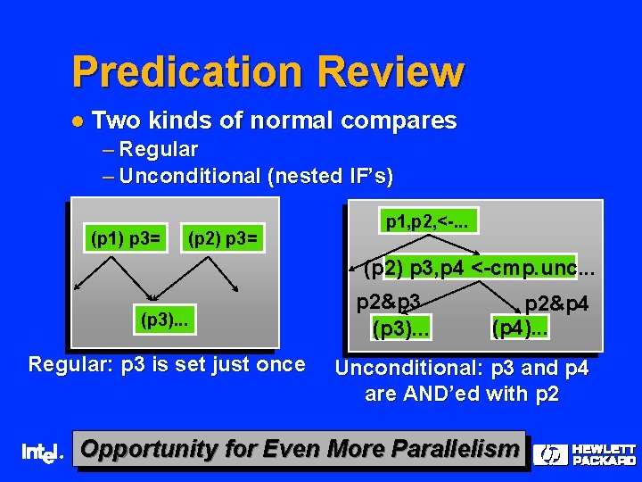 Predication Review l Two kinds of normal compares – Regular – Unconditional (nested IF’s)