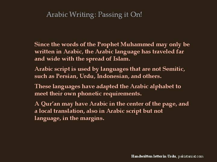 Arabic Writing: Passing it On! Since the words of the Prophet Muhammed may only