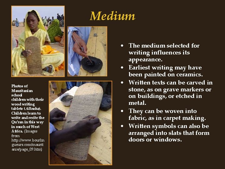 Medium Photos of Mauritanian school children with their wood writing tablets (Allouha). Children learn