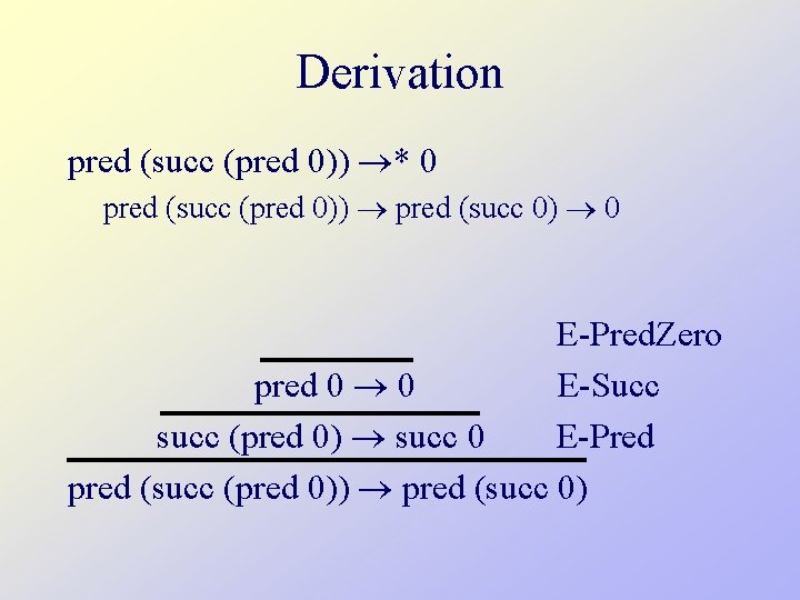 Derivation pred (succ (pred 0)) * 0 pred (succ (pred 0)) pred (succ 0)