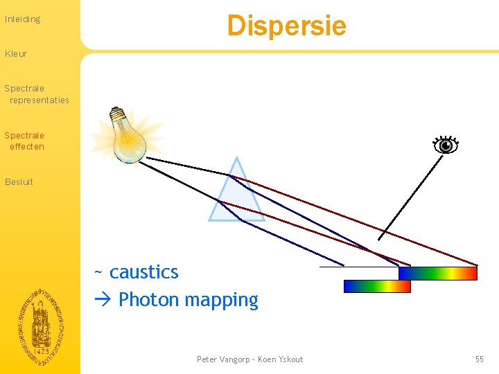 Inleiding Dispersie Kleur Spectrale representaties Spectrale effecten Besluit ~ caustics Photon mapping Peter Vangorp Inleiding Dispersie Kleur Spectrale representaties Spectrale effecten Besluit ~ caustics Photon mapping Peter Vangorp