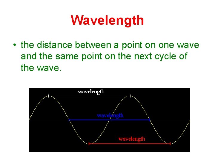 Wavelength • the distance between a point on one wave and the same point