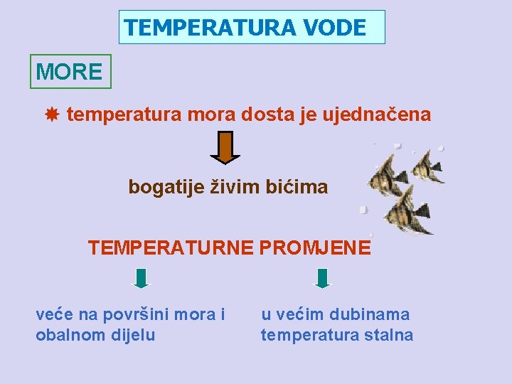 TEMPERATURA VODE MORE temperatura mora dosta je ujednačena bogatije živim bićima TEMPERATURNE PROMJENE veće