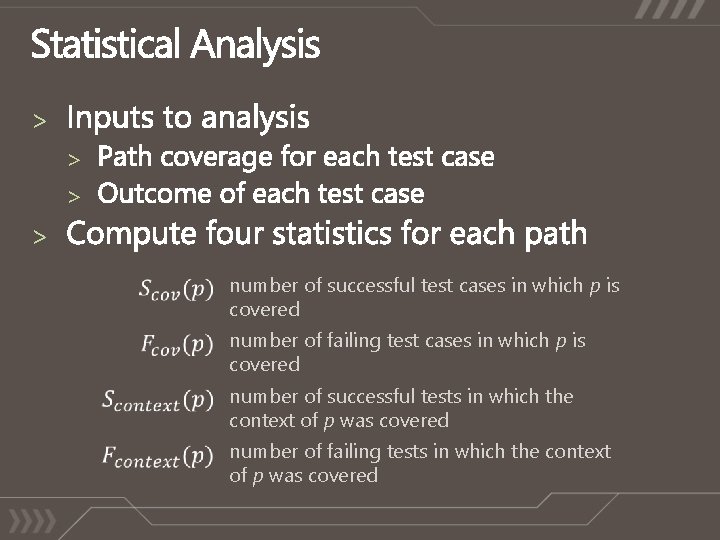> > number of successful test cases in which p is covered number of > > number of successful test cases in which p is covered number of