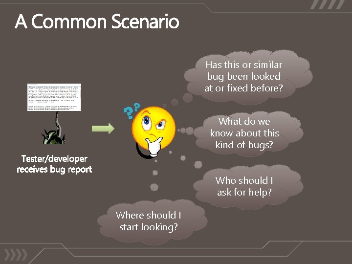 Has this or similar bug been looked at or fixed before? What do we Has this or similar bug been looked at or fixed before? What do we