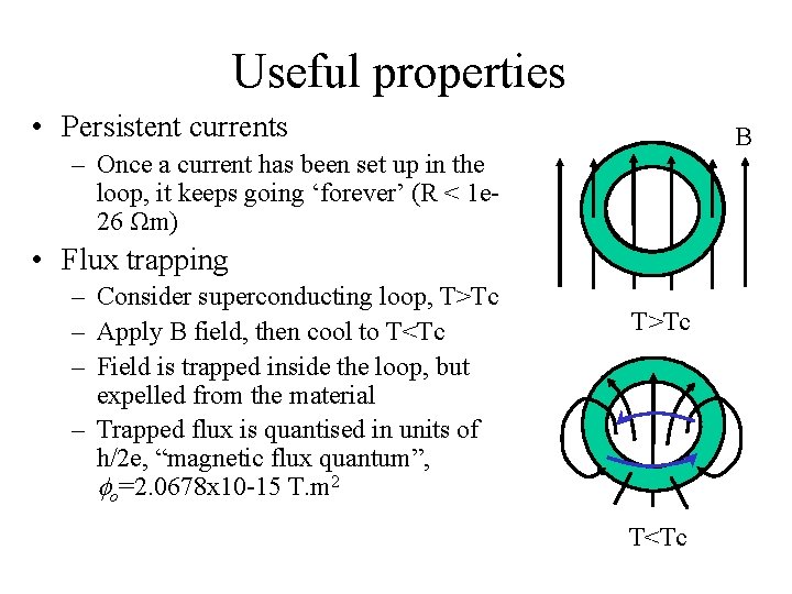 Useful properties • Persistent currents B – Once a current has been set up
