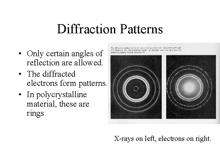 Diffraction Patterns • Only certain angles of reflection are allowed. • The diffracted electrons