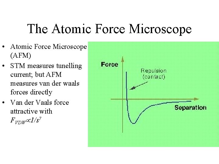 The Atomic Force Microscope • Atomic Force Microscope (AFM) • STM measures tunelling current;