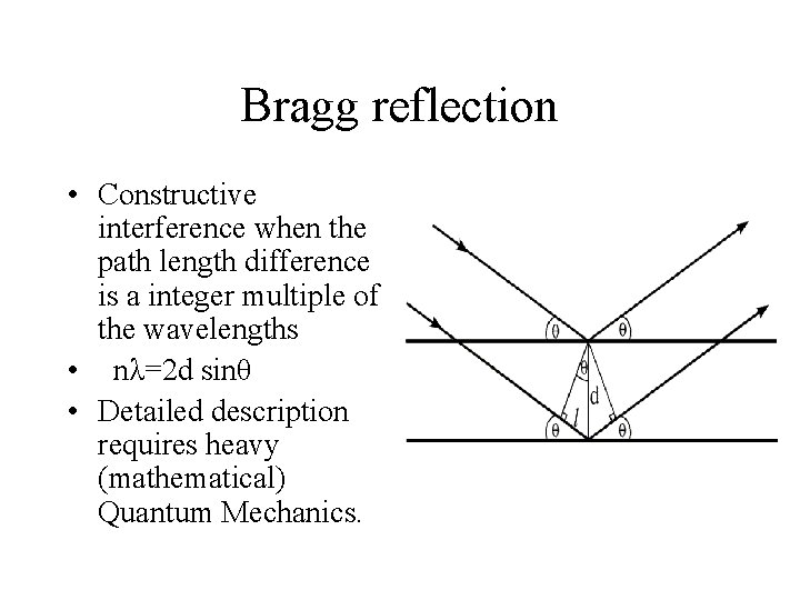 Bragg reflection • Constructive interference when the path length difference is a integer multiple