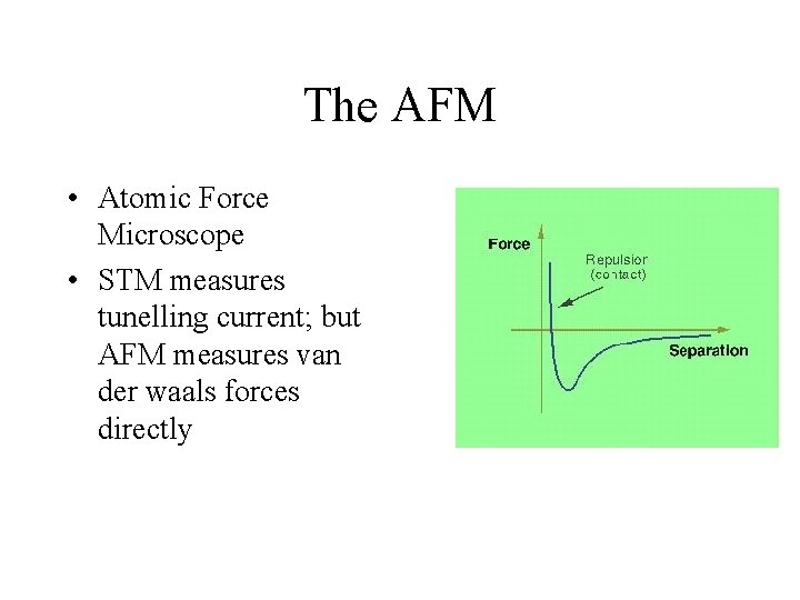 The AFM • Atomic Force Microscope • STM measures tunelling current; but AFM measures