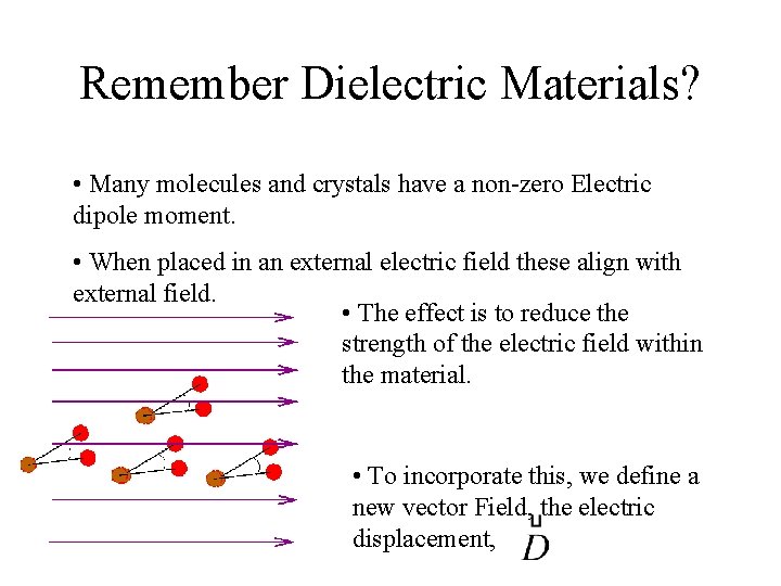 Remember Dielectric Materials? • Many molecules and crystals have a non-zero Electric dipole moment.