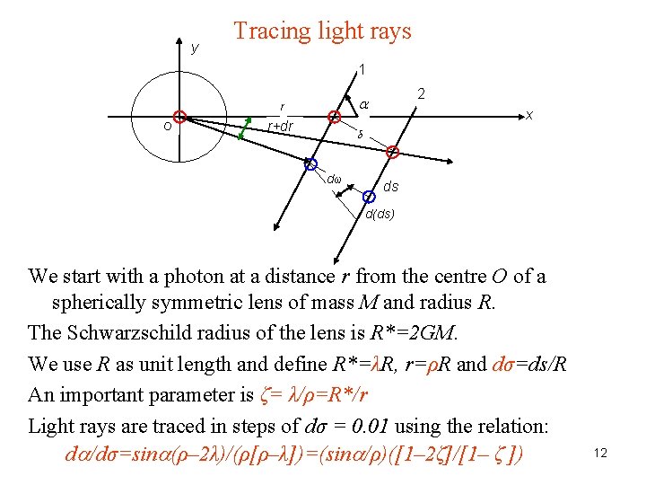 y Tracing light rays 1 O 2 r r+dr x δ dω ds d(ds)