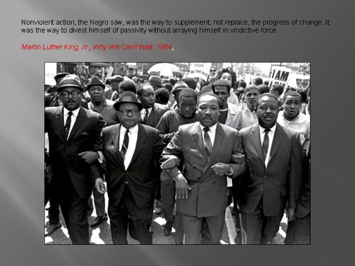 Nonviolent action, the Negro saw, was the way to supplement, not replace, the progress