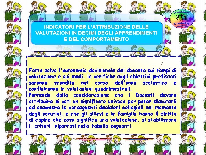 INDICATORI PER L’ATTRIBUZIONE DELLE VALUTAZIONI IN DECIMI DEGLI APPRENDIMENTI E DEL COMPORTAMENTO Fatta salva