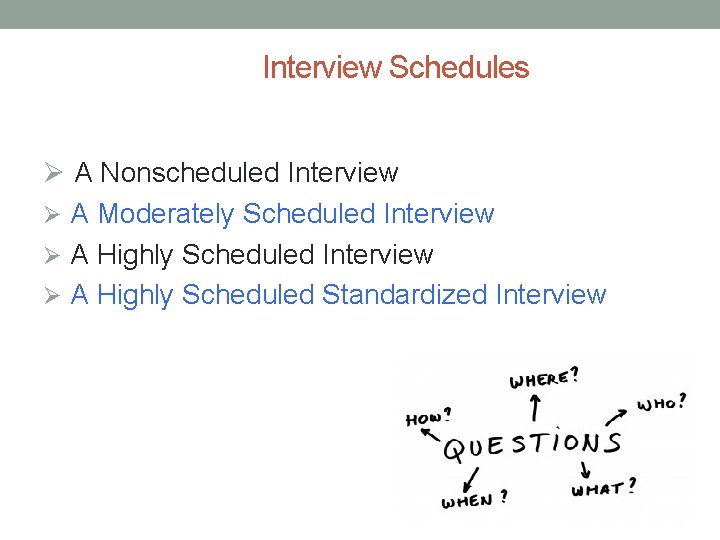 Interview Schedules Ø A Nonscheduled Interview Ø A Moderately Scheduled Interview Ø A Highly