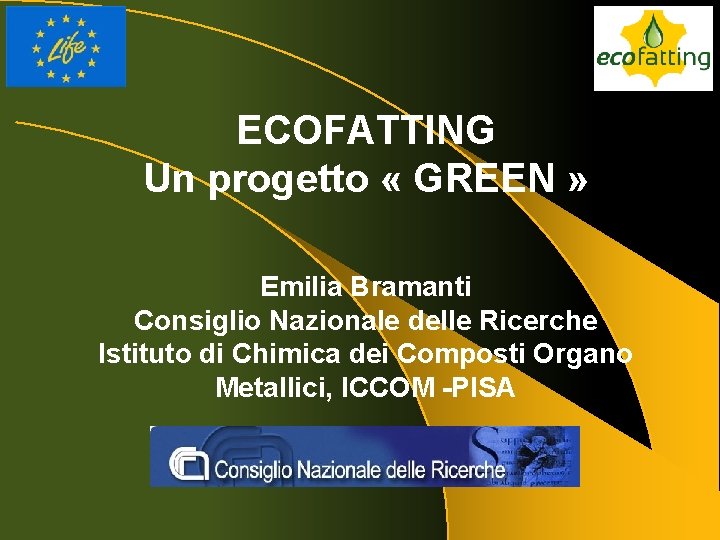 ECOFATTING Un progetto « GREEN » Emilia Bramanti Consiglio Nazionale delle Ricerche Istituto di