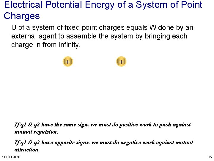Electrical Potential Energy of a System of Point Charges U of a system of