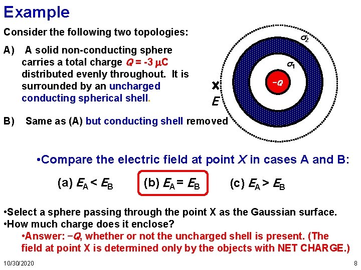 Example Consider the following two topologies: A) B) A solid non-conducting sphere carries a