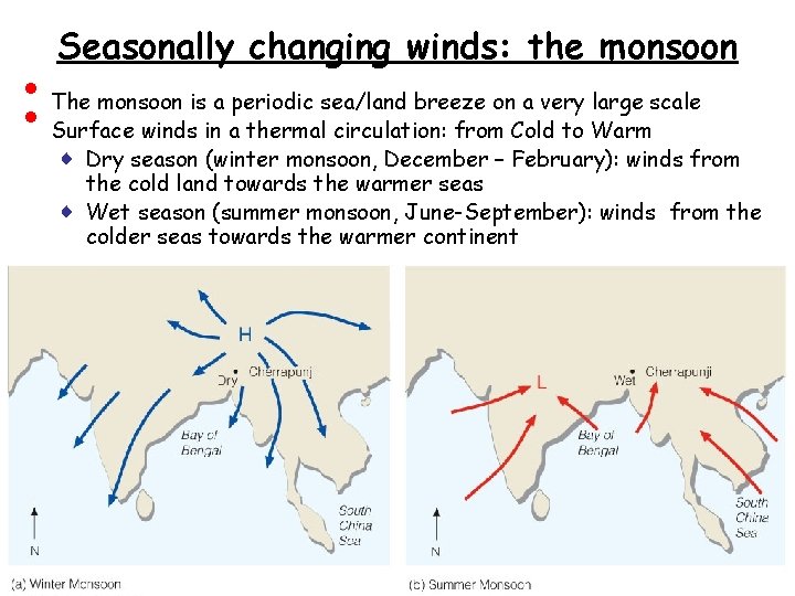  • • Seasonally changing winds: the monsoon The monsoon is a periodic sea/land