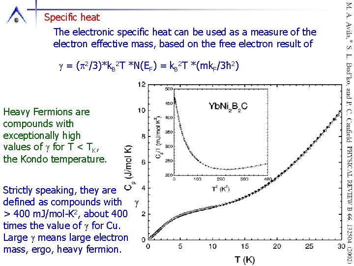 Specific heat The electronic specific heat can be used as a measure of the