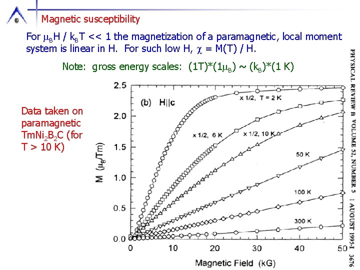 Magnetic susceptibility For m. BH / k. BT << 1 the magnetization of a