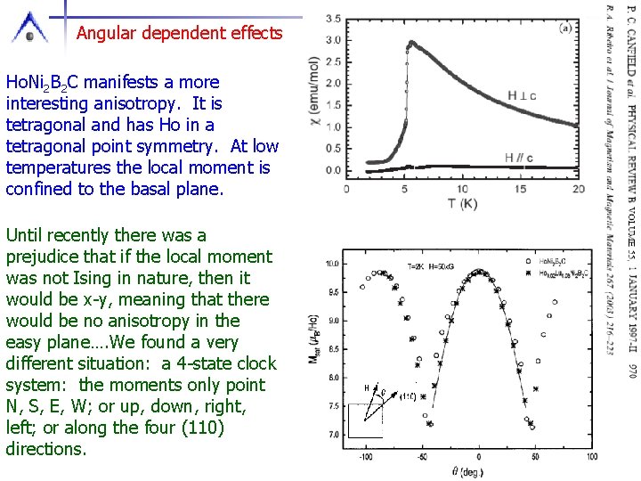 Angular dependent effects Ho. Ni 2 B 2 C manifests a more interesting anisotropy.