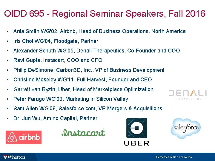 OIDD 695 - Regional Seminar Speakers, Fall 2016 • Ania Smith WG'02, Airbnb, Head